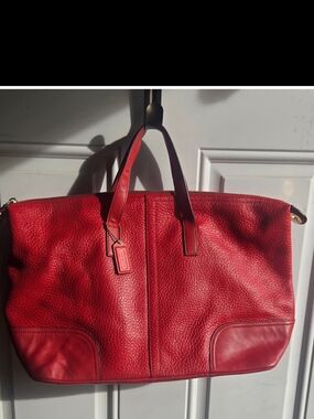 Coach Hadley Luxe Grain Leather Satchel Red F31663 Large Zip Tote Bag